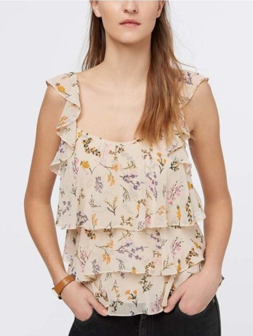Rebecca Minkoff Alexis Floral Ruffle Tiered Top XS